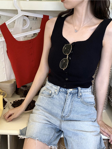 Dnevna majica bez rukava s gumbima i širokim naramenicama