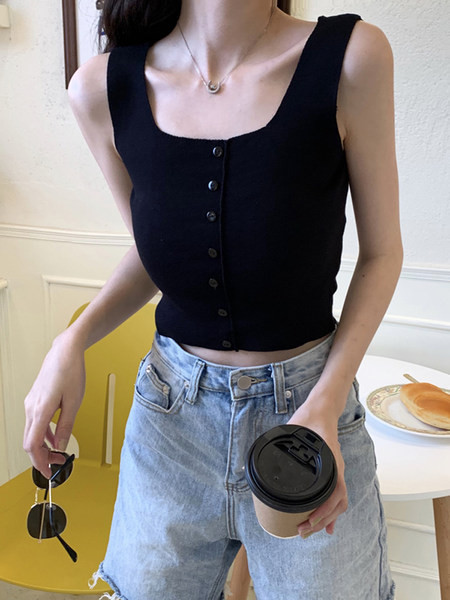 Dnevna majica bez rukava s gumbima i širokim naramenicama