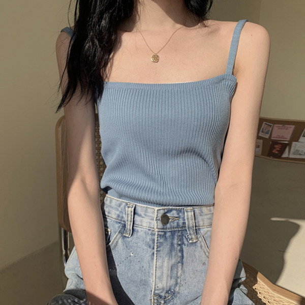 Maieu casual de damă, din catifea, cu decolteu pătrat și bretele subțiri