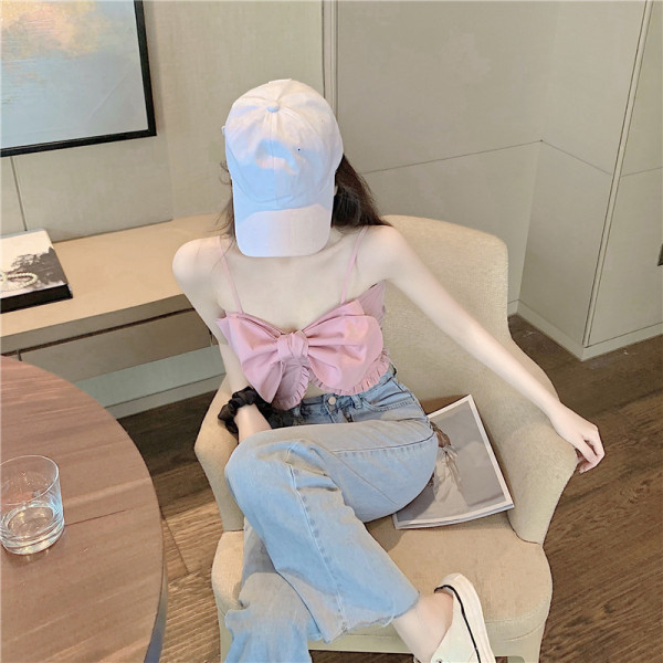 Maieu scurt de damă cu bretele subțiri și panglică