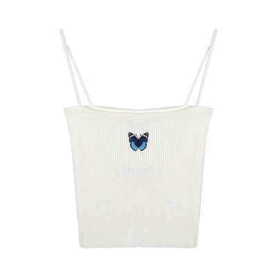 Moteriškas laisvalaikio trumpas apatinis trikotažas su plonais petnešėlėmis ir siuvinėjimais