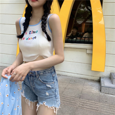 Top scurt de dama cu inscriptie brodata