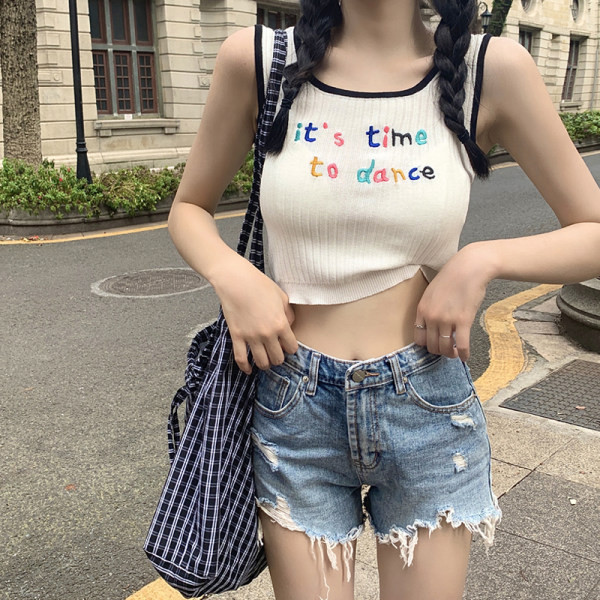 Top scurt de dama cu inscriptie brodata