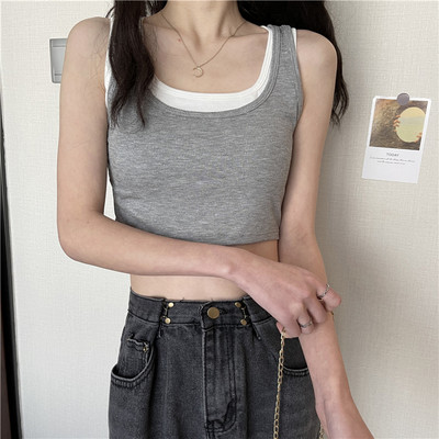 Καθημερινή αμάνικι μπλούζα με στρογγυλή λαιμόκοψη και φαρδύ τιραντάκια