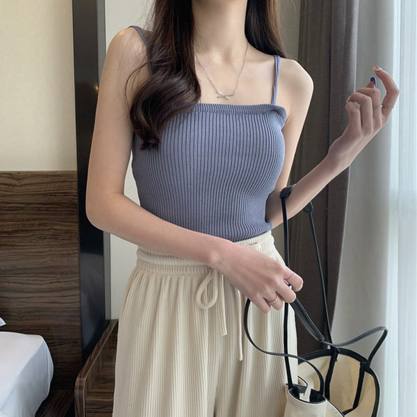 Maieu casual de damă, cu bretele subțiri și decolteu pătrat