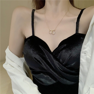 Novi model ženske majice bez rukava od baršuna na tanke naramenice