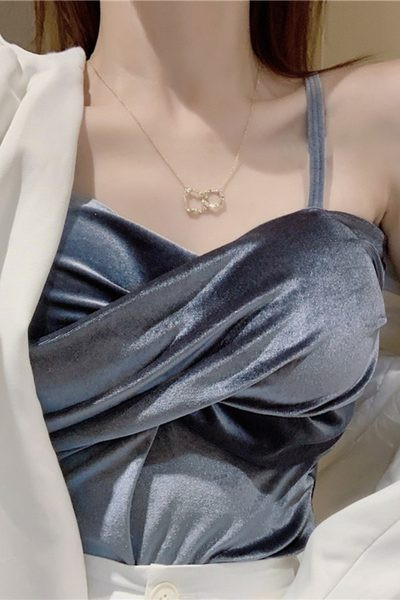 Novi model ženske majice bez rukava od baršuna na tanke naramenice