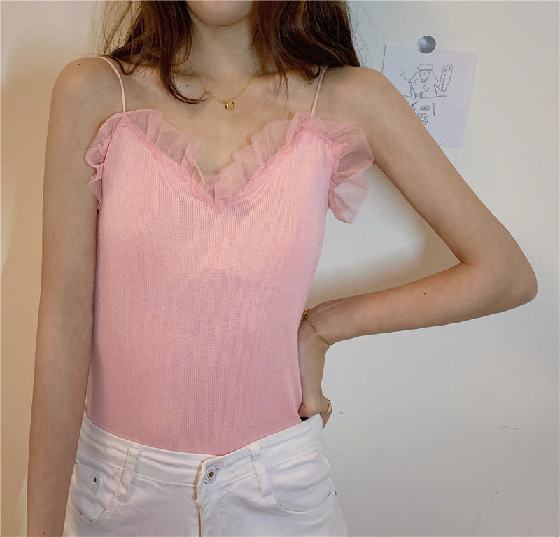 Maieu de damă cu tul și bretele subțiri