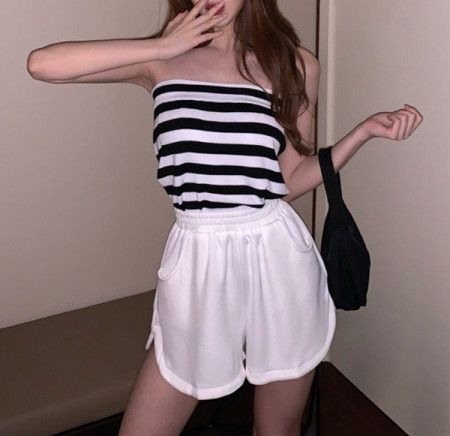 Bustieră tricotată zilnică pentru femei în alb și negru