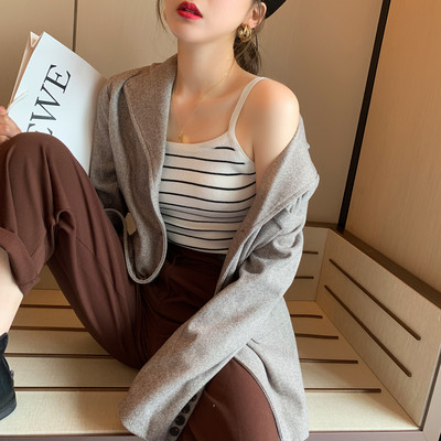 Maieu de damă tricotat subțire cu bretele subțiri