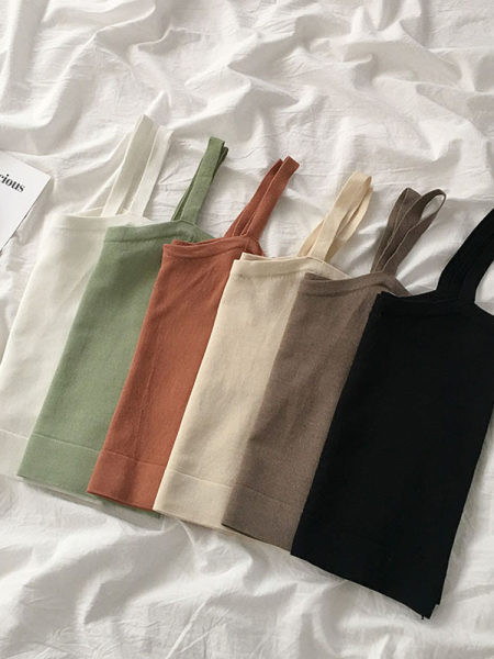 Maieu casual de damă, cu bretele subțiri tricotate