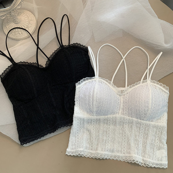 Top de dama din dantela cu bretele incrucisate