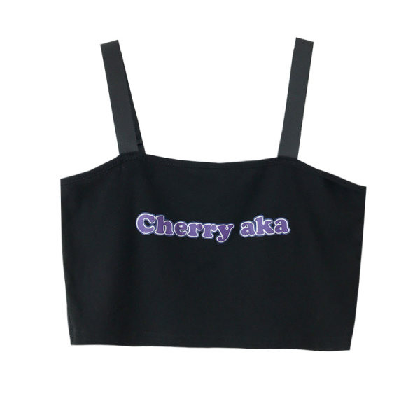 Maieu scurt de damă cu inscripție și bretele largi