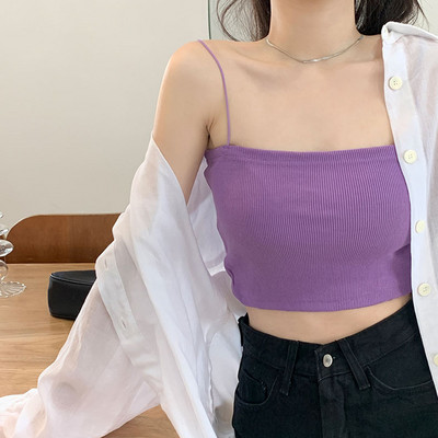 Top de dama scurt cu bretele subtiri - model elastic