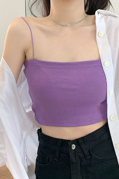 Top de dama scurt cu bretele subtiri - model elastic