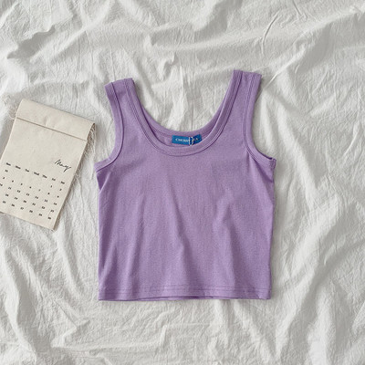 Κοντή γυναικεία αμάνικι μπλούζα με στρογγυλή λαιμόκοψη, απλό μοντέλο