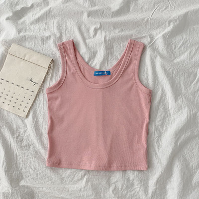 Κοντή γυναικεία αμάνικι μπλούζα με στρογγυλή λαιμόκοψη, απλό μοντέλο