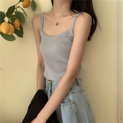 Κοντό κοτλέ γυναικείο αμάνικο με λεπτά τιραντάκια