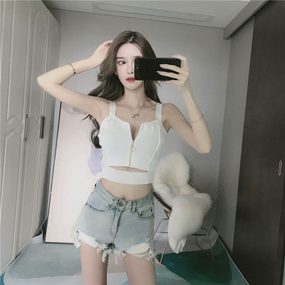 Καθημερινή γυναικεία αμάνικι μπλούζα με φερμουάρ και φαρδιά λουράκια