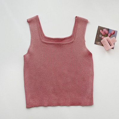 Καθημερινή γυναικεία αμάνικι μπλούζα με τετράγωνο ντεκολτέ και φαρδιά τιραντάκια