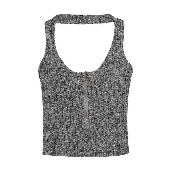 Γυναικεία αμάνικι μπλούζα με φερμουάρ και στρογγυλή λαιμόκοψη