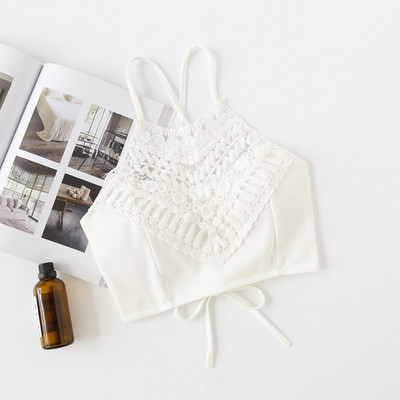 Κοντή αμάνικι μπλούζα για γυναίκες με δαντέλα