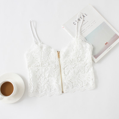 Γυναικείο καθημερινό δαντελωτ  αμάνικο με λεπτά τιραντάκια  με φερμουάρ