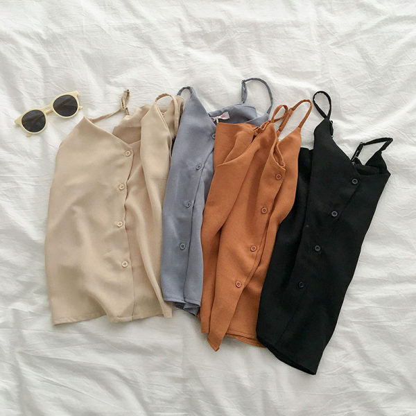 Νέο μοντέλο γυναικείο αμάνικο μπλουζάκι με κουμπιά και λαιμόκοψη σε διάφορα χρώματα