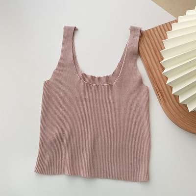 Casual γυναικεία αμάνικι μπλούζα με στρογγυλή λαιμόκοψη - λεπτό πλέξιμο