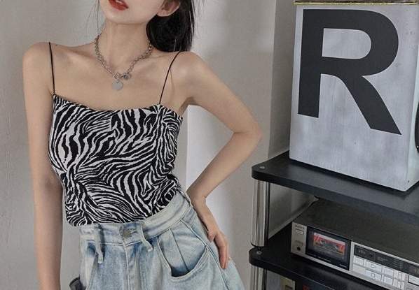 Maieu de damă cu bretele subțiri și model animal