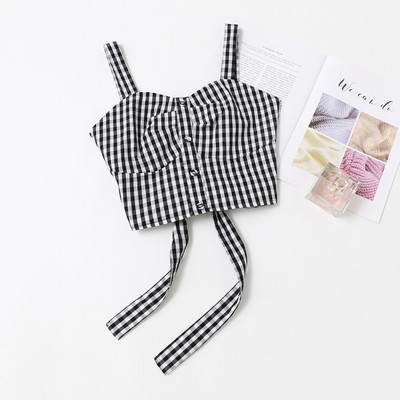 Κοντό καρό αμάνικο με κορδόνια και κουμπιά