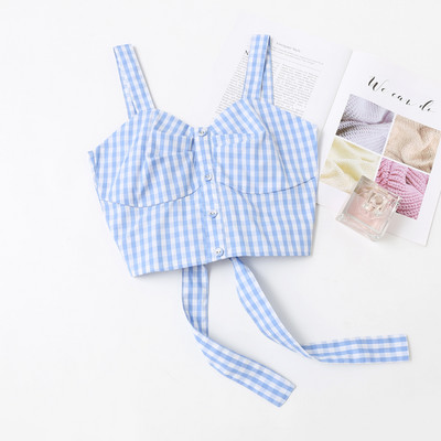 Κοντό καρό αμάνικο με κορδόνια και κουμπιά