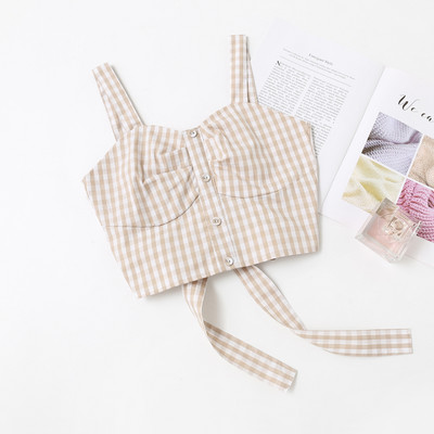 Κοντό καρό αμάνικο με κορδόνια και κουμπιά