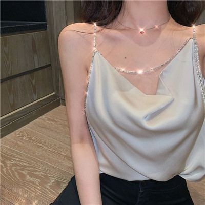 Γυναικεία μοντέρνα αμάνικι μπλούζα με διακόσμηση από πέτρες