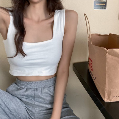 Κοντή γυναικεία αμάνικι μπλούζα με φαρδύ τιράντα 