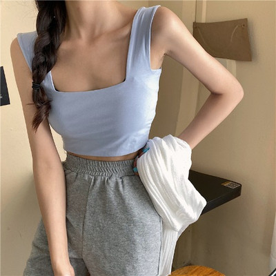 Κοντή γυναικεία αμάνικι μπλούζα με φαρδύ τιράντα 