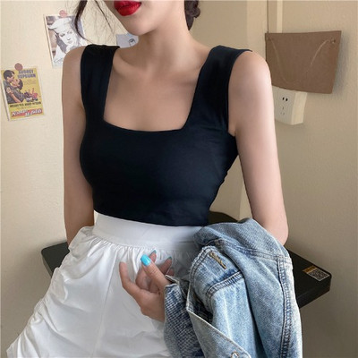 Κοντή γυναικεία αμάνικι μπλούζα με φαρδύ τιράντα 