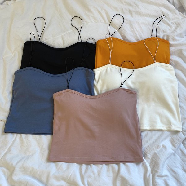 Γυναικεία κοντή αμάνικι  μπλούζα με λεπτά τιραντάκια - πέντε χρώματα