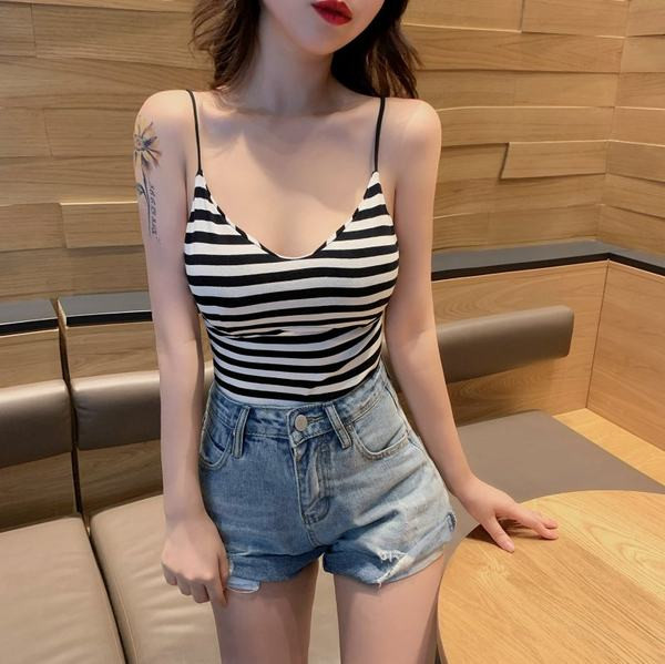 Maieu de zi cu dungi pentru femei, cu bretele subțiri