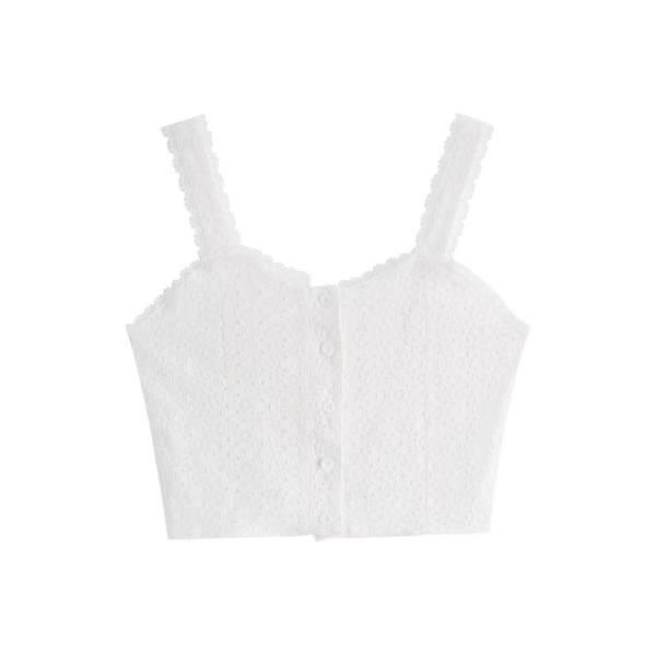 Κοντή  αμάνικι μπλούζα από δαντέλα με κουμπιά