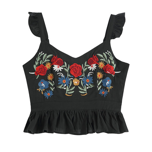 Κοντή αμάνικι  μπλούζα με βολάν και κεντήματα