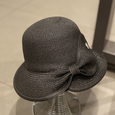 Palarie de paie dama cu panglica si element metalic