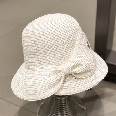 Palarie de paie dama cu panglica si element metalic