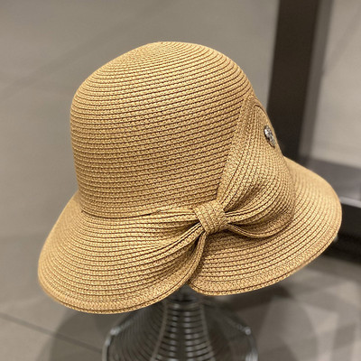 Palarie de paie dama cu panglica si element metalic