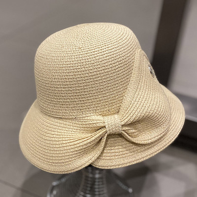 Palarie de paie dama cu panglica si element metalic