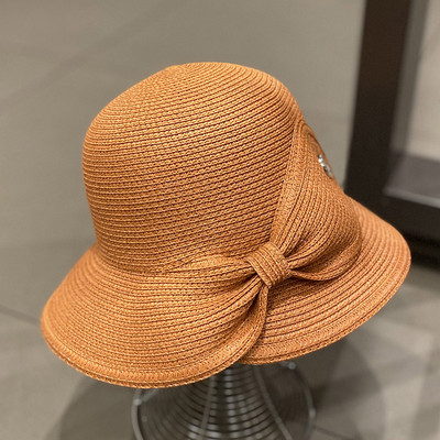 Palarie de paie dama cu panglica si element metalic