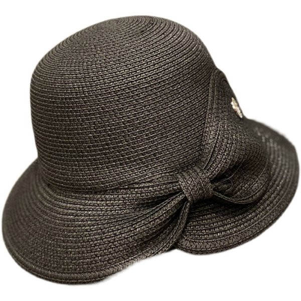 Palarie de paie dama cu panglica si element metalic