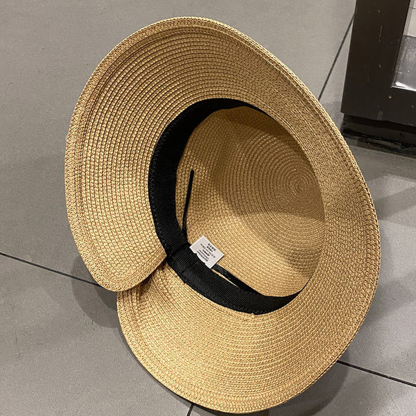 Palarie de paie dama cu panglica si element metalic