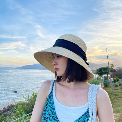 Γυναικείο ψάθινο καπέλο με κορδέλα σε διάφορα χρώματα