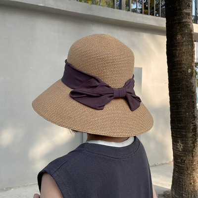 Γυναικείο ψάθινο καπέλο με κορδέλα σε διάφορα χρώματα